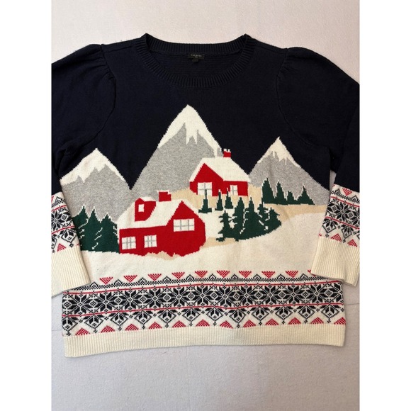 Talbots Sweaters - Talbots Plus Women 2X Sweater Navy Winter Mountain Cabin Fair Isle Puffed Sleeve